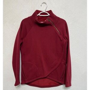 Athleta S Maroon Red Asymmetrical Pullover Thumb Holes Soft Style Zipper Open
